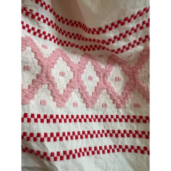 Raissa | Anthropologie NWT Ruffled Embroidered Cropped Blouse Beige Pink Red - Picture 9 of 14